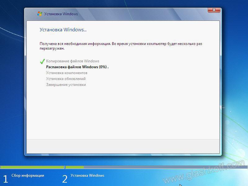 Установка Windows 7. Самый длительный этап